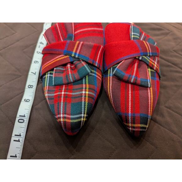Pretty pointy toe red tartan plaid mule slides w/ bow detailing by Tinstree, 10 - Picture 3 of 6